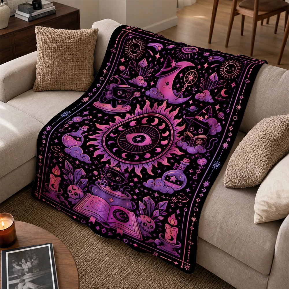 Mystical Witchy Throw Blanket Cosmic Occult Moon Stars Crystal Decor Tarot Astrology Bohemian Plush Sofa Couch Throw Gift for Wo