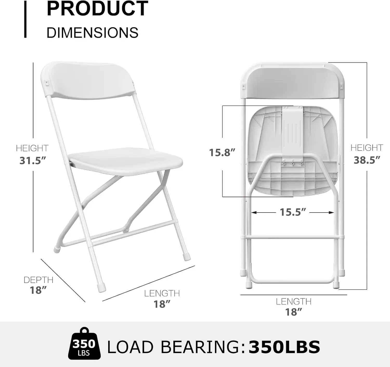 White Folding Chairs, Portable Party Chairs, Plastic Folding Chair,Stackable Commercial Seats with Steel Frame for Office Weddin