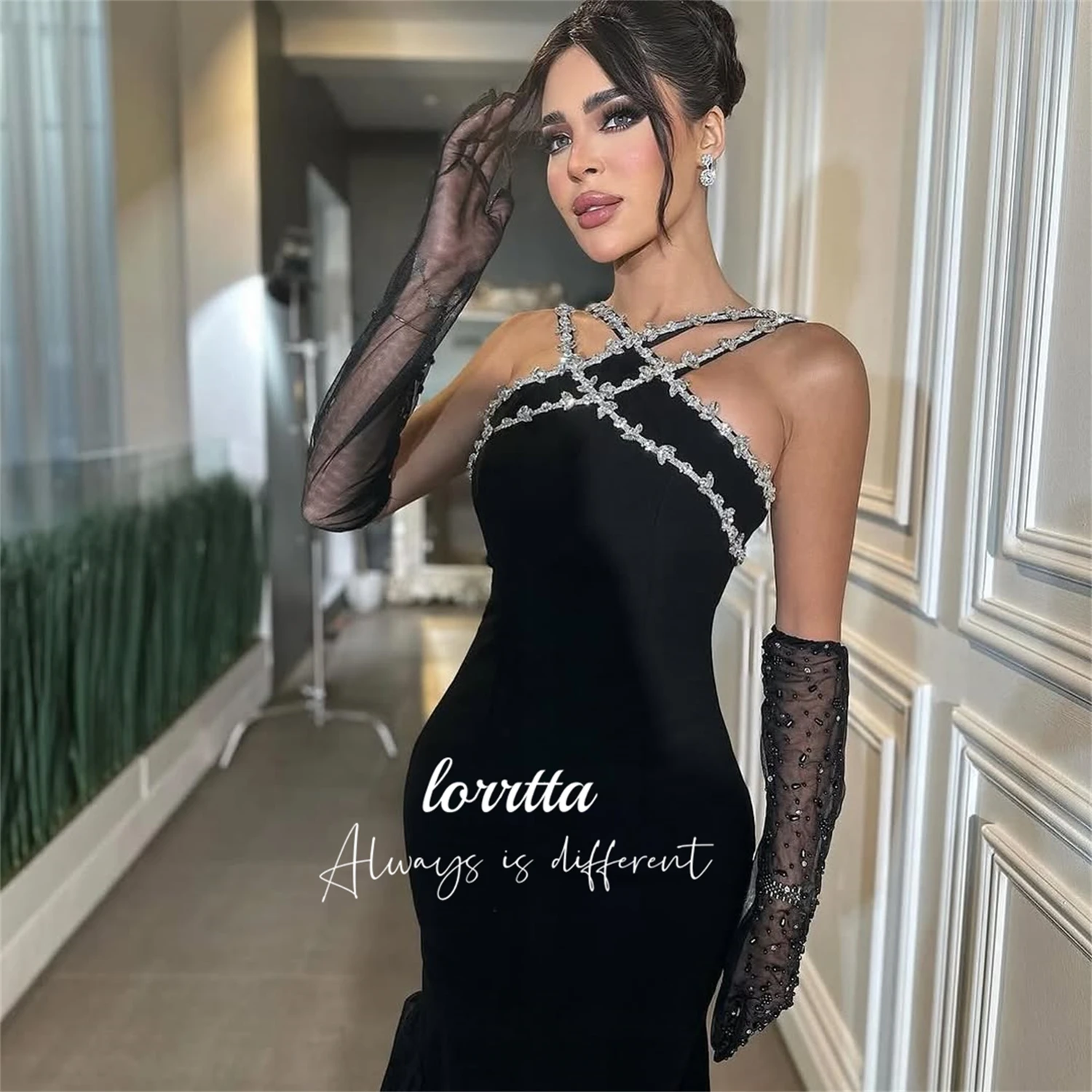 Lorrtta Fishtail Cut Women's Evening Party Dresses for Special Occasions Glitter Decoration Elegant Lady Dress Black Customized