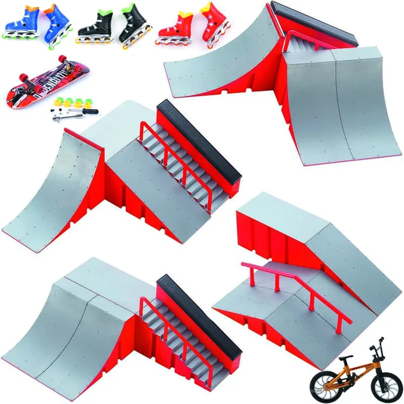 New 4 In 1Mini Scene Finger Skateboards Bike Roller Skating Shoes Parts for Tech Deck Ramp Venue Combination Set Indoor Home Toy