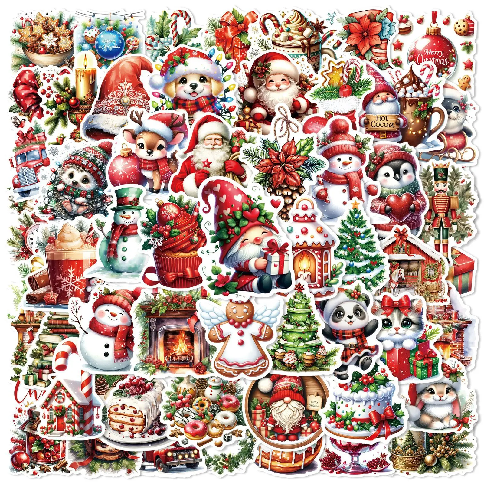 60Pcs Cute Merry Christmas Festival Cartoon Stickers DIY Decoration Waterproof Skateboard Notebook New Year Graffiti Sticker