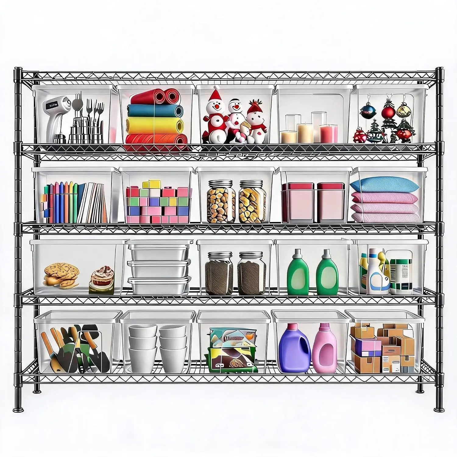 5-Tier Metal Storage Shelf 3200LBS Adjustable Black 59x17.7x71 in, Customized
