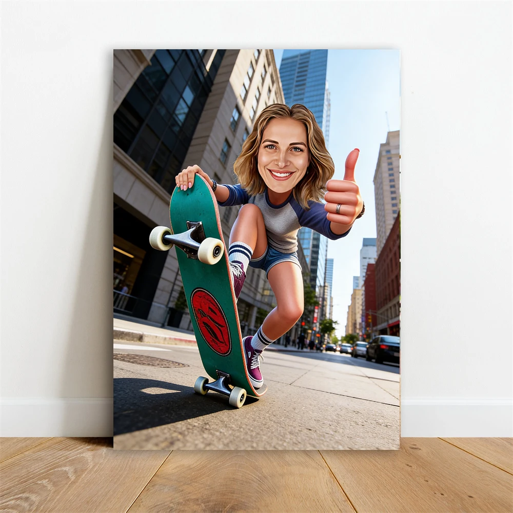 Custom Skateboarder Portrait Prints Personalized Skateboarder Caricature Poster  Custom Golfer Cartoon Portrait Canvas Painting