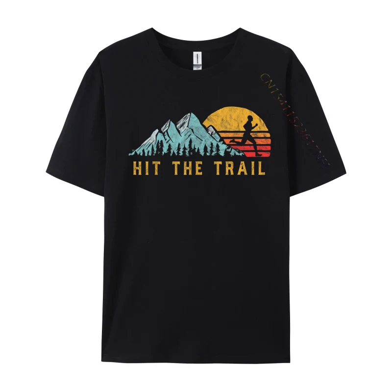 Hit the Trail Runner Retro Style Vintage Running Mens Company Tops & Tees Plain T-Shirt Printed On Custom Tshirts