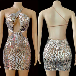 Vestido corto con espalda descubierta y espejos brillantes, vestido Sexy para fiesta, Club de cumpleaños, espectáculo, ropa de escenario