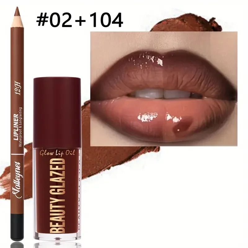 2 stks/set make-upset: matte lipliner + hydraterende gekleurde lipolie, langdurig en gemakkelijk te kleuren, waterdicht, mini make-up combo