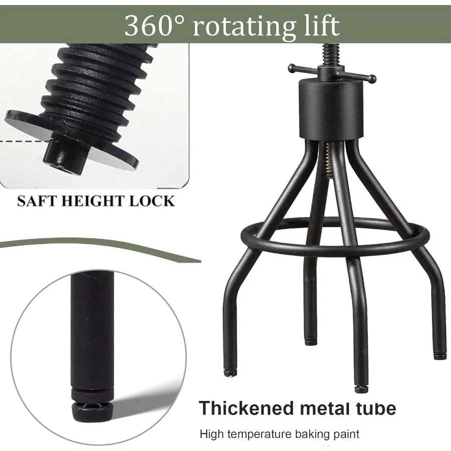 Conjunto de 2 bancos de bar rústicos industriais com altura ajustável de 24 a 30 polegadas, base giratória de metal e balcão superior de madeira e