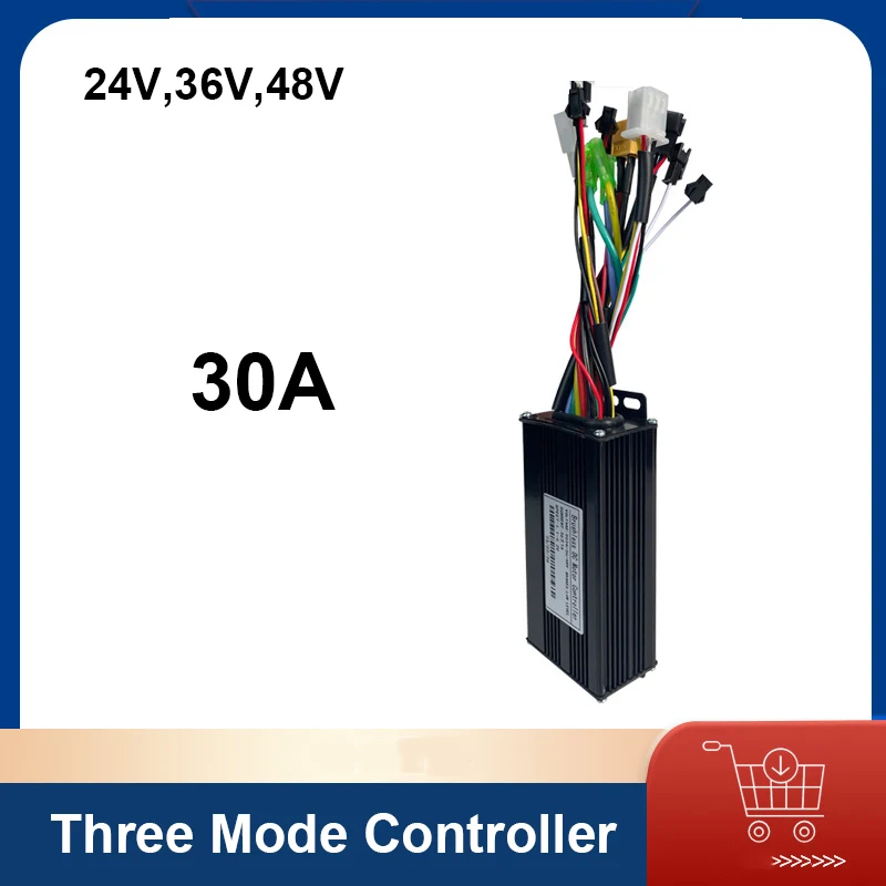 

Bicycle 30A Controller 24V/36V/48V E-Bike Three Mode SineWave Brushless Controller with XT60 Plug for 1000W DC Motor