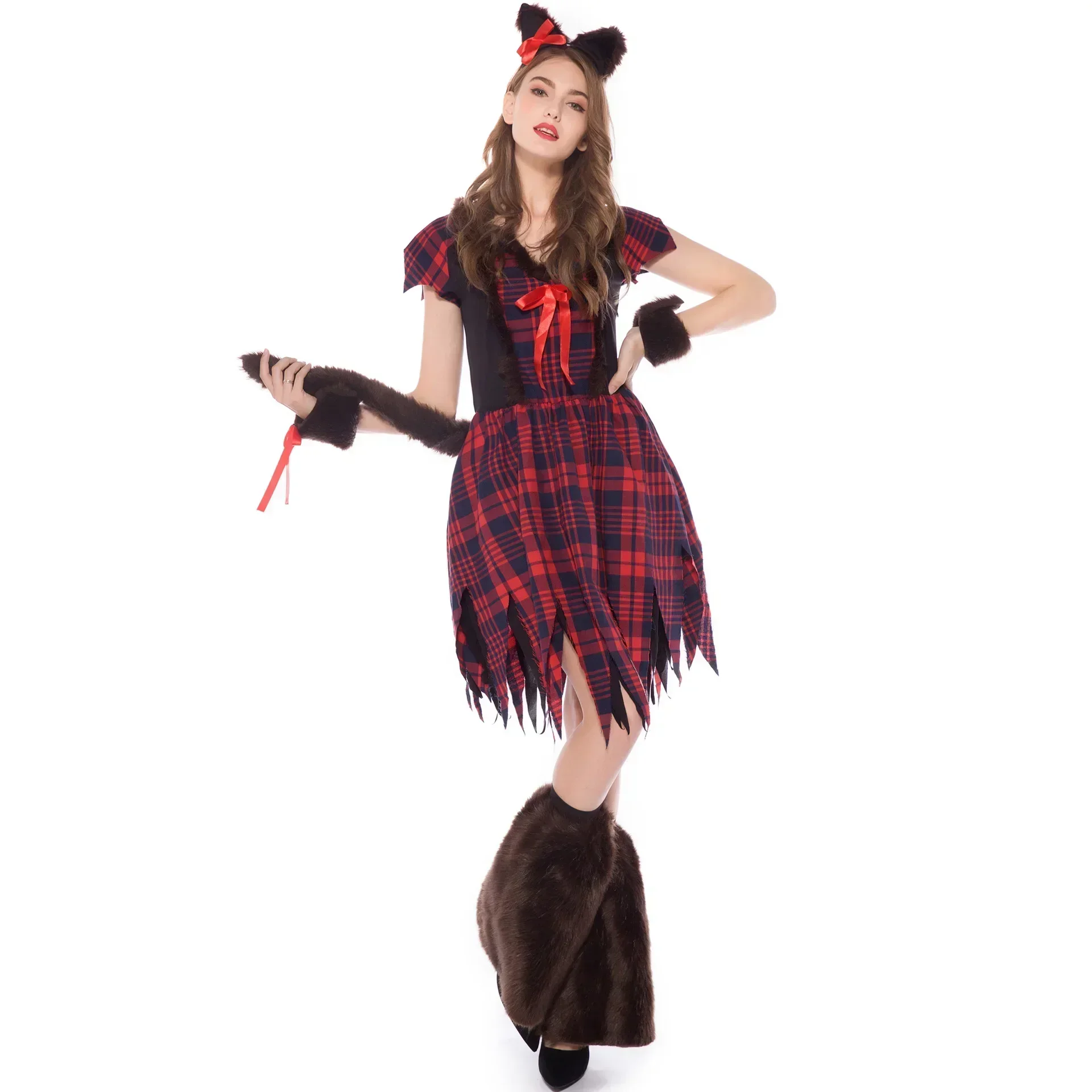 Halloween Women Hungry Howler Werewolf Costume Little Red Riding Big Grey Wolf Clothes Animal Wolf Cosplay Christmas Fancy Dress