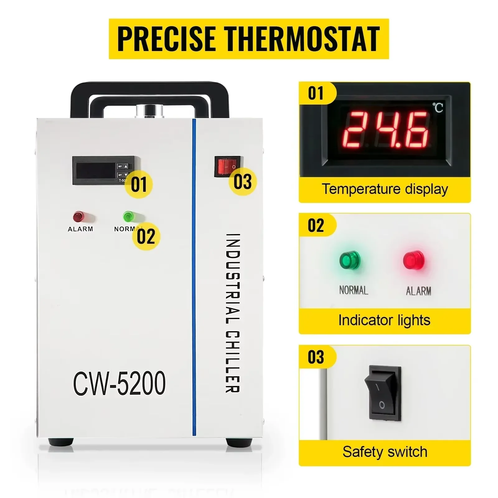 SIHAO Industrieller Wasserkühler, CW-3000/CW-5000/CW-5200 Optionale Modelle, Laser-Graviermaschinen-Wasserkühler für 80W-130W CO2 Glaslaser-Röhrenkühlsystem