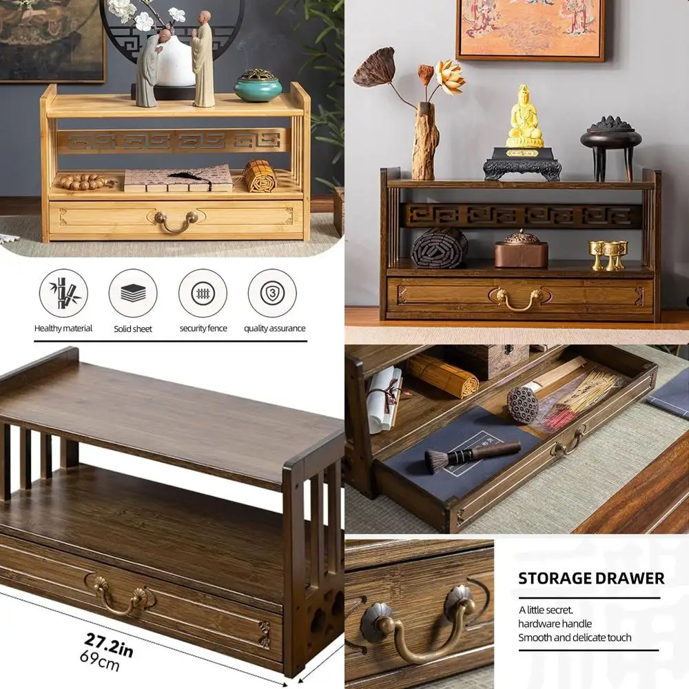 

2-уровневый бамбуковый стол для медитации с ящиками, напольный журнальный столик в японском стиле татами для сидения