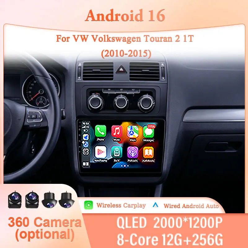 10" Android 16 for VW Volkswagen Touran 2 1T 2010-2015 Audio Car Stereo IPS HD Touch Screen Wireless CarPlay GPS Navi BT 4G DSP