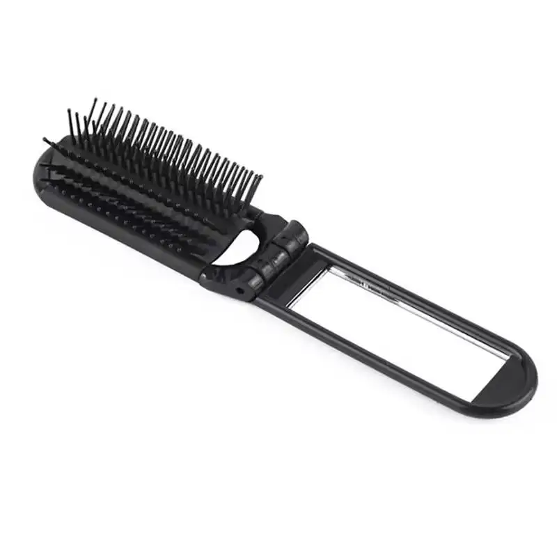 Pente de cabelo portátil com espelho, Dobrável, Detangling, Anti Estático, Massagem, Styling Tools