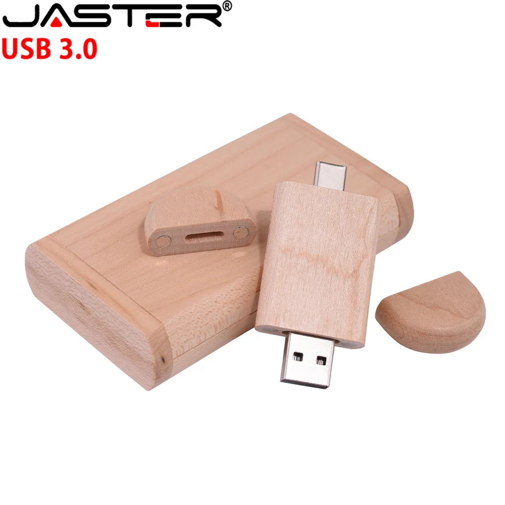 JASTER USB Flash Drive TYPE-C 2 in 1 Memory Stick 3.0 Wooden Pendrive 4GB 8GB 16GB 32GB 64GB 128GB Pen drive（No customized logo）