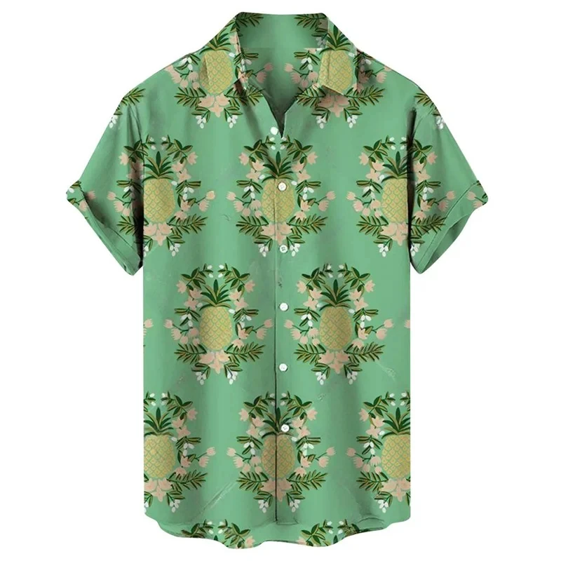 3d Print Tropical Fruits Pineapple Beach Shirt Hawaiian Holiday Lapel Short-sleeved Outdoor Casual Men\'s Shirts Oversized Tops