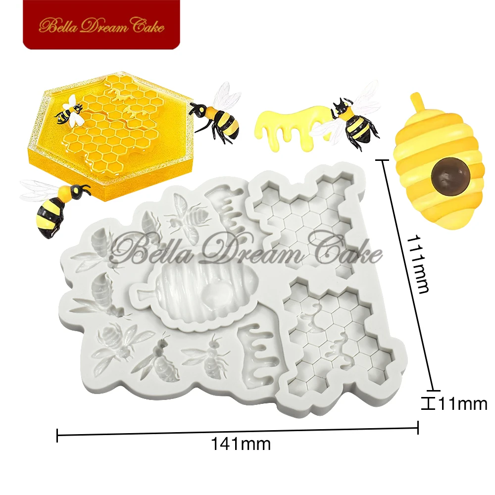 Moule 3D en silicone en forme de ruche et d'abeille, modèle en argile pour bordure de chocolat, outils de décoration de gâteaux, ustensiles de cuisine, DIY