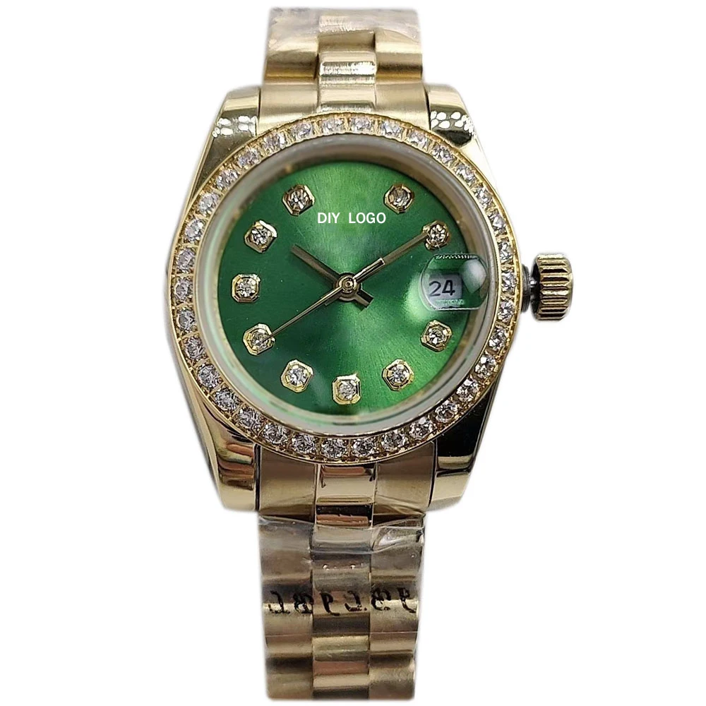 شعار مخصص 26mmWomen's Fashion Mechanical Watch Diamond Watch نافذة التقويم هدايا للنساء