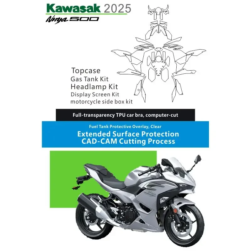 Motorcycle Paint Protection Film, Full Kits, Scratch Chip Resistance, Self-Healing Technolog,2025KAWASAKI NINJA500 Applicable to