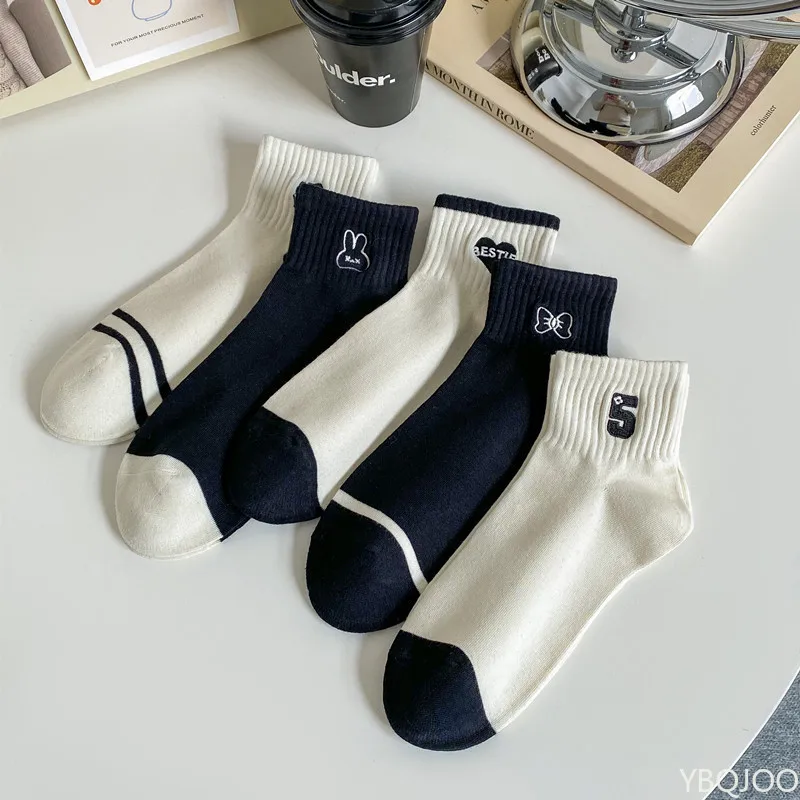 5 pairs New Spring Autumn Fashionable Versatile Short Socks Casual Comfortable Mid Socks Simple Lightweight Women's Socks