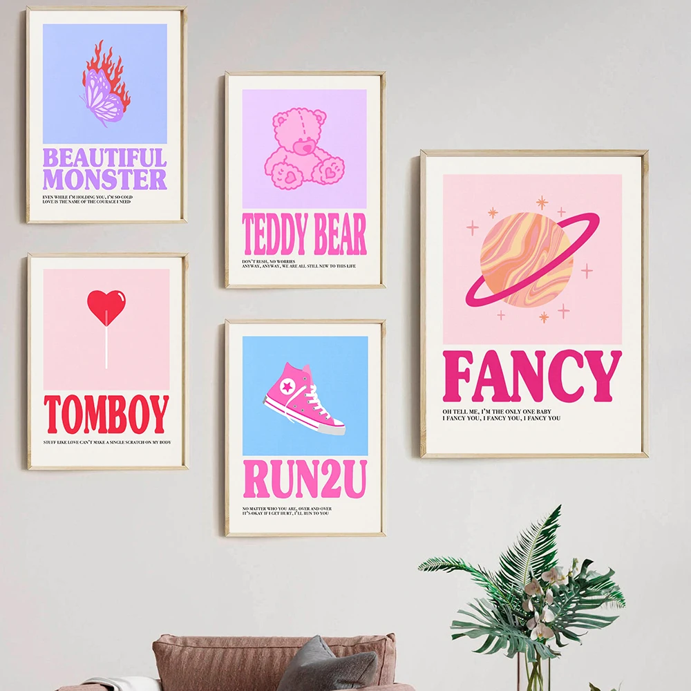 Kpop Music Album Poster, Aesthetic Wall Art Print, Famous Girl Band, Rock Rapper, Canvas Print, Home, Blue, Pink, Kawaii Room De