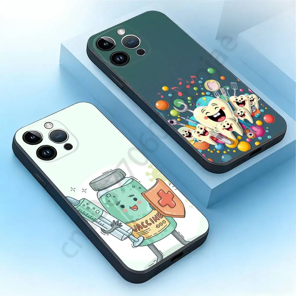 

Cartoon Teeth Dentist Phone Case For iPhone 17,16,15,14,13,12,11,Plus,Pro Max,Mini,Soft Silicone Black Cover