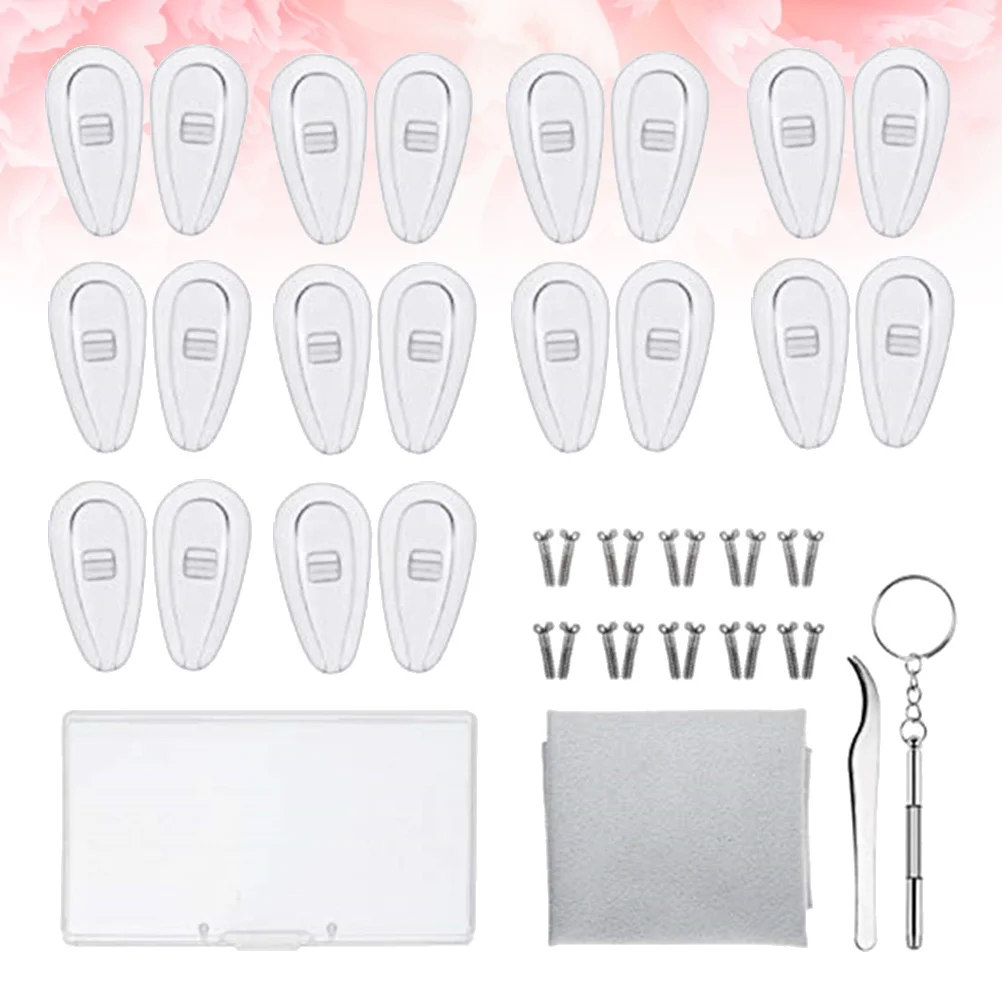 

Silicone Airbag Nose Pads Stainless Steel Screws Glasses Maintenance Kit Lens Cloth Tweezers Storage Box Eyewear Tool