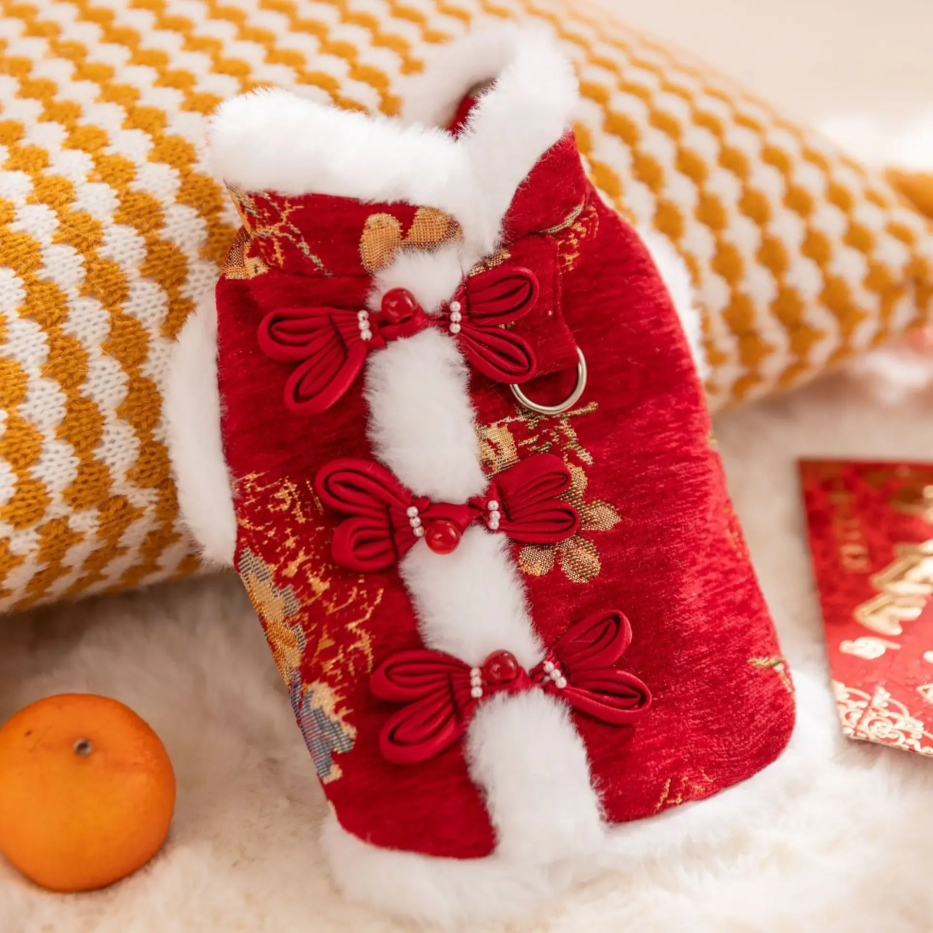 

Новогодний костюм-халат для собак и кошек в стиле дракона, теплый зимний жилет-чонсам для питомцев, пальто в стиле династии Тан для кошек, собак пород тедди и бишон.