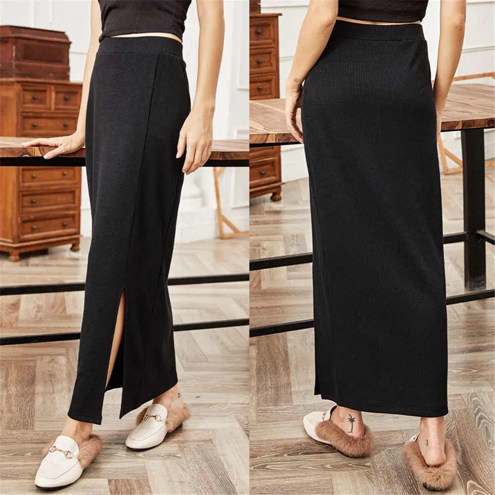 Spring Autumn 2022 New Korean Long Back Slit Skirt Pencil Skirts All-match High Waist Slimming Black Skirt Women Straight Skirts