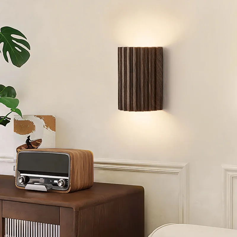 

Wall Lamp Walnut Resin Bedroom Bedside Lamp Warm Retro Living Room Corridor Background Wall Lamp Home Decoration Lamp