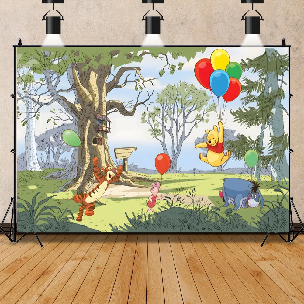 Disney Winnie the Pooh Party Background for Kids Baby Shower Newborn Boy Girl 1st Birthday Photo Area Custom Backdrop Decoration