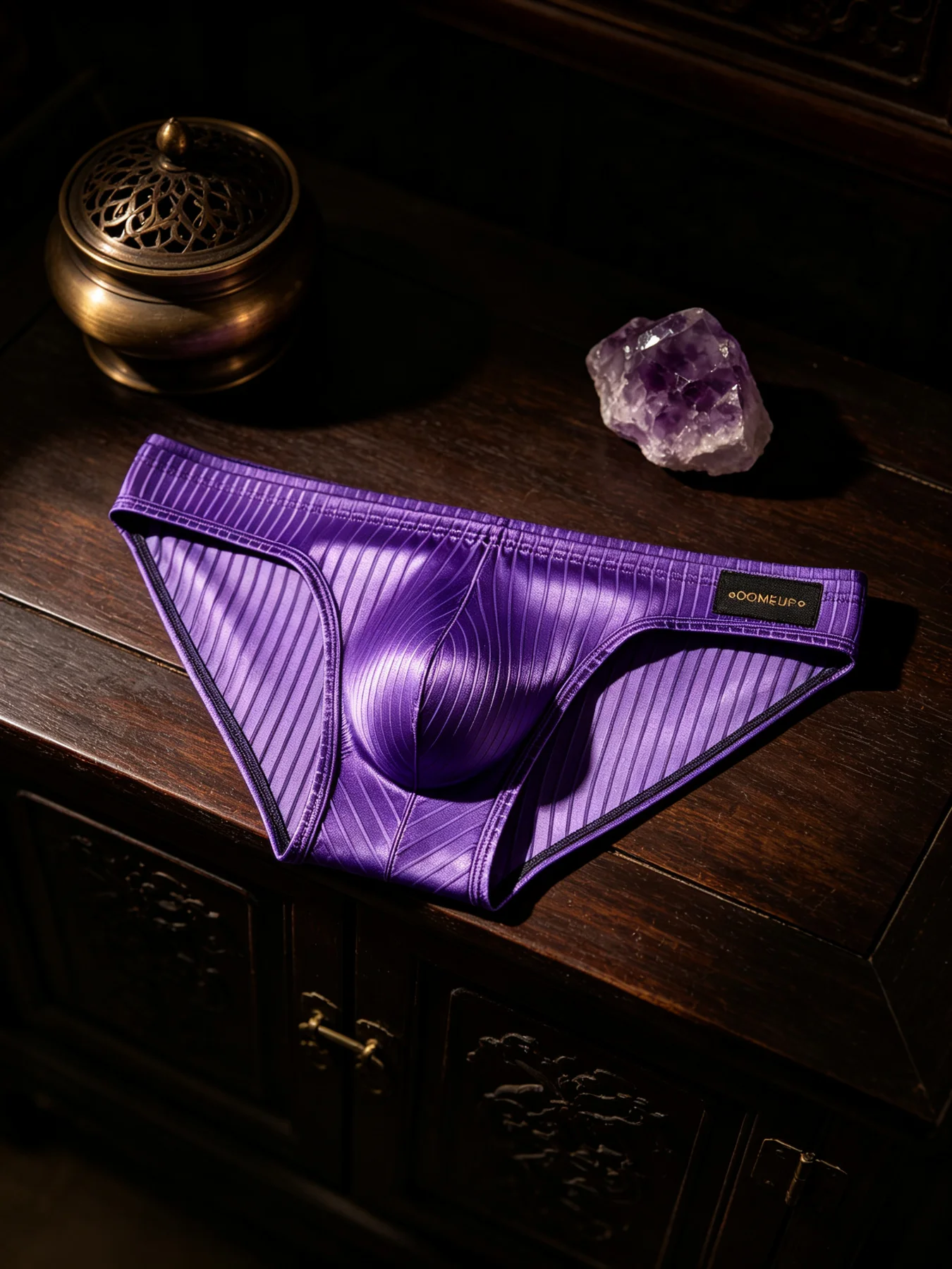 Calzoncillos para hombre con diseño de rayas verticales, tejido brillante, bolsa con forma de U, cintura baja, cintura elástica, ropa interior masculina transpirable, modelo DP922.