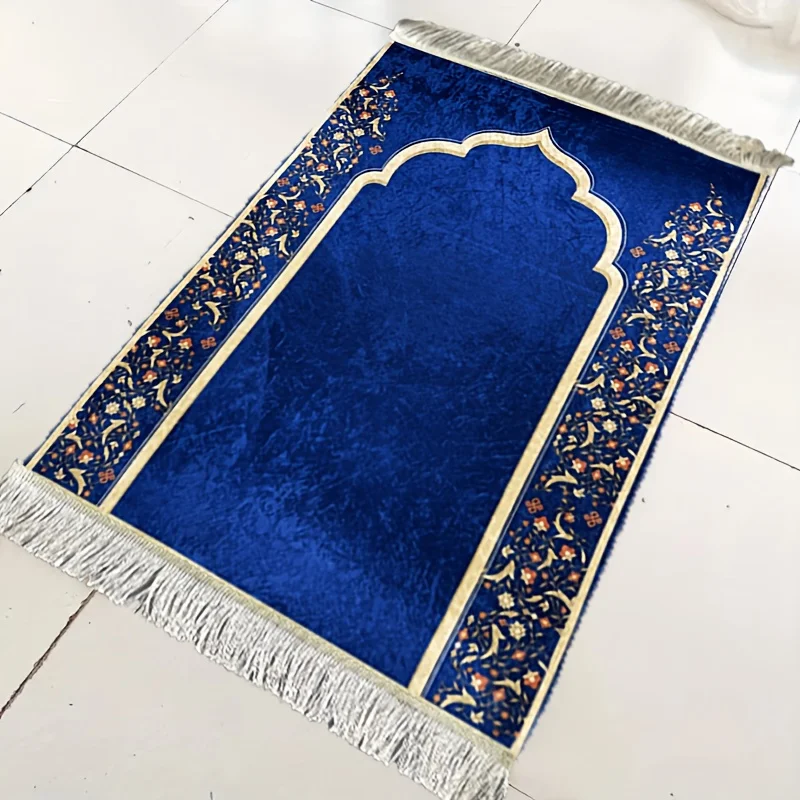 VIKAMA Blue Luxury Portable Prayer Mat Pilgrimage Muslim Prayer Mat Indoor And Outdoor Decorative Floor Mat