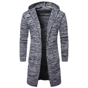 Men's Hooded V-Neck Knit Sweater Coat 3 2026 New Fashion American European Men's Solid Color Casual Trendy Thicken Long Sleeve Loose Knitted Sweater Coat Male Clothes 3