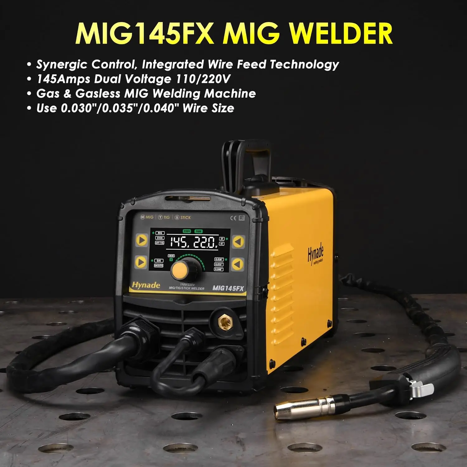 145A MIG Welder Gas/Gasless Flux Core MIG Welder/Lift TIG/Stick 3 in 1 MIG Welding Machine MIG145FX Welder 110/220V