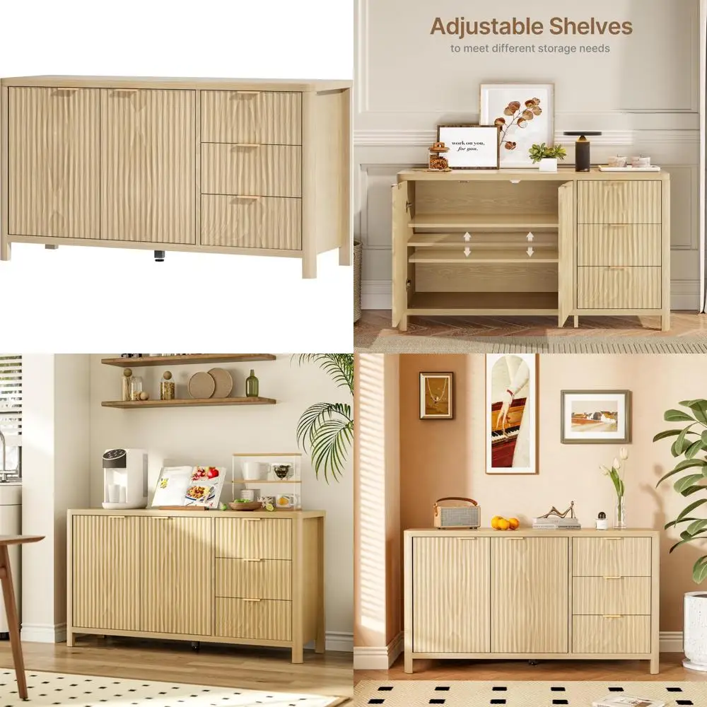 خزانة جانبية ذات رف قابل للتعديل، بوفيه كبير متعدد الوظائف 46.6 مع أبواب وأدراج، حل تخزين مميز #1