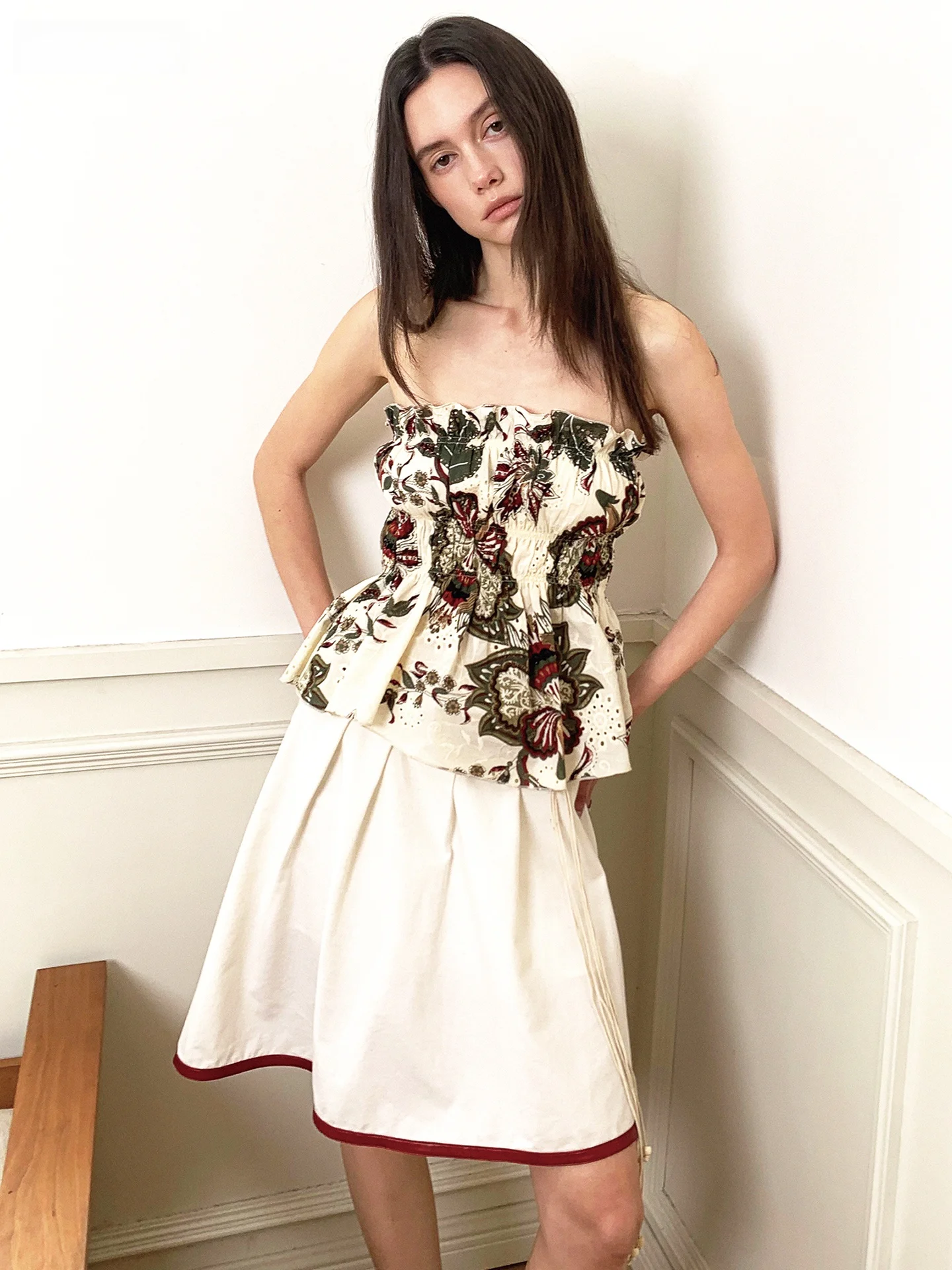 Retro Patchwork Color Block A-Line Asymmetrical Skirt Covertitle Low Waist Georgette Blend Comfortable Breathable Skirt
