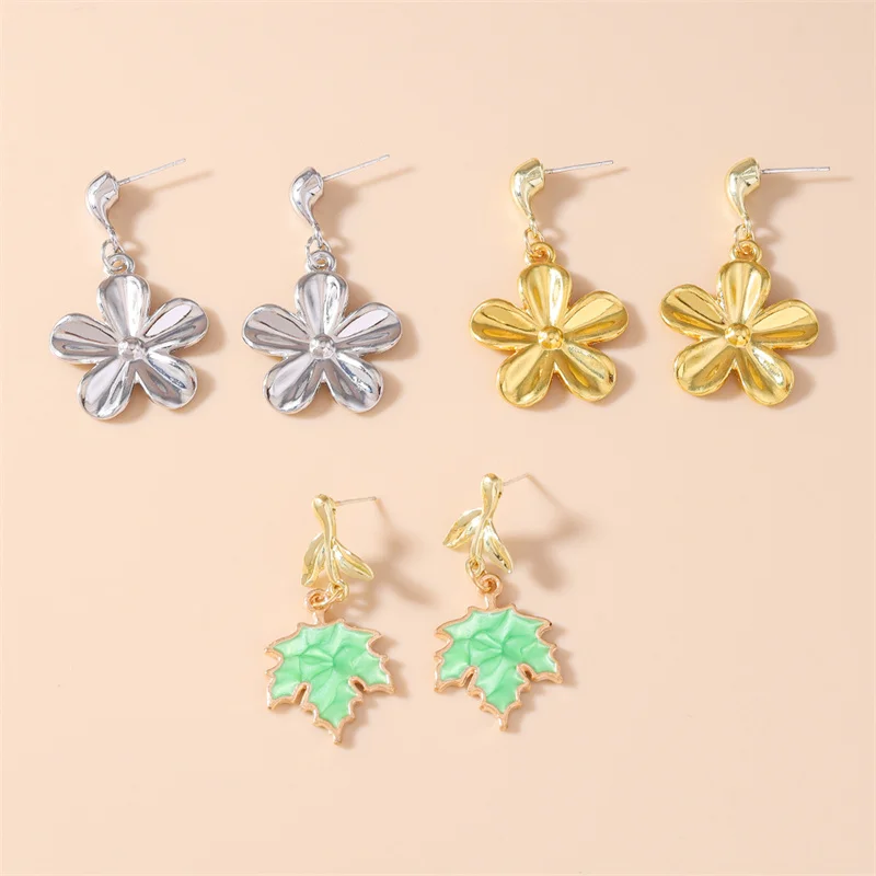 Koreanische Blumen-Ohrstecker für Frauen, Niedliche Ahornblatt-Ohrhänger, Mädchen Party Festival Schmuck Dekoration – Detail 9