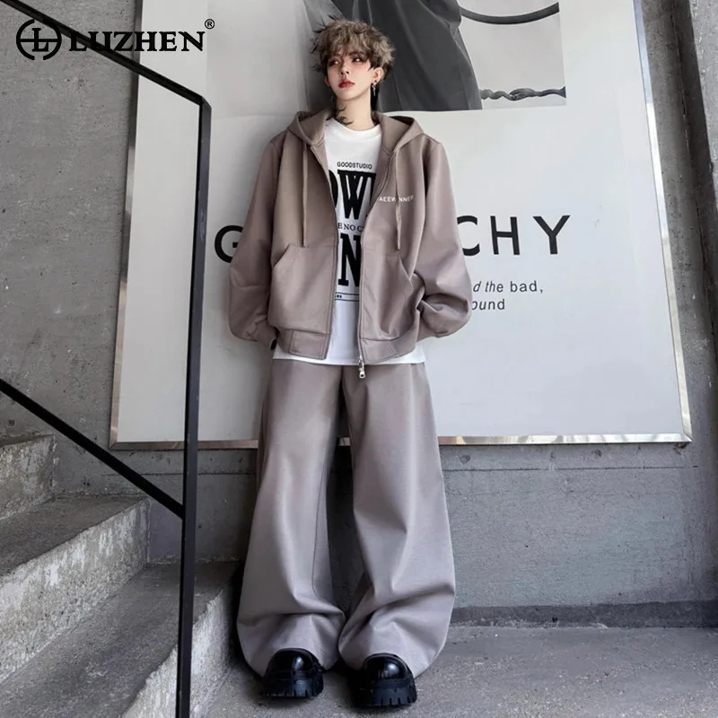 

LUZHEN американские комплекты из двух предметов, однотонная уличная одежда, осень 2024, новая мода, красивые мешковатые широкие брюки, повседневная куртка JY4342