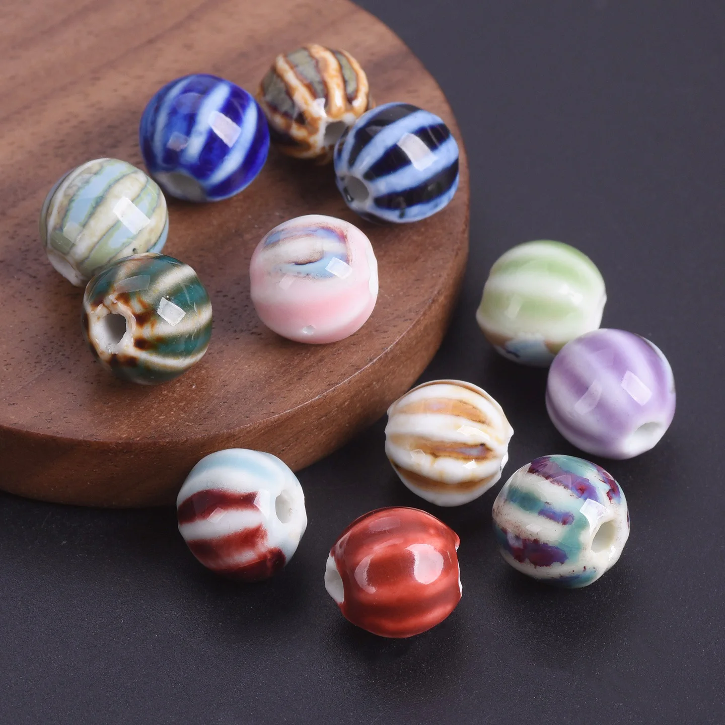 Round Pumpkin Shape 11mm 10pcs Handmade Enamel Glazed Ceramic Porcelain Loose Beads For Jewelry Making DIY Crafts Findings