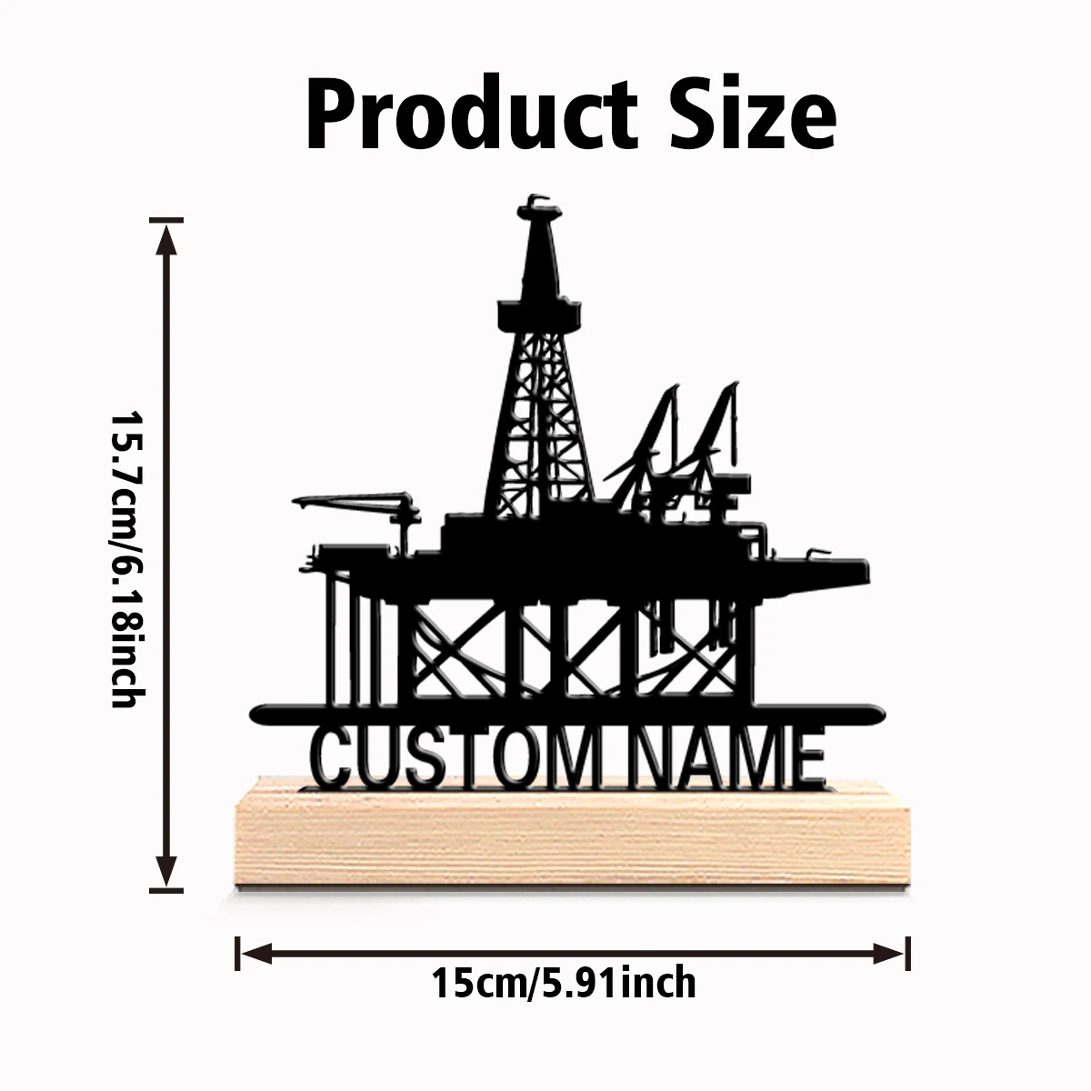 1pc Romantic Personalized Custom Offshore Oil Drilling Metal Statues Wooden Base Lighting for Office, Workshop, Modern Rustic, S