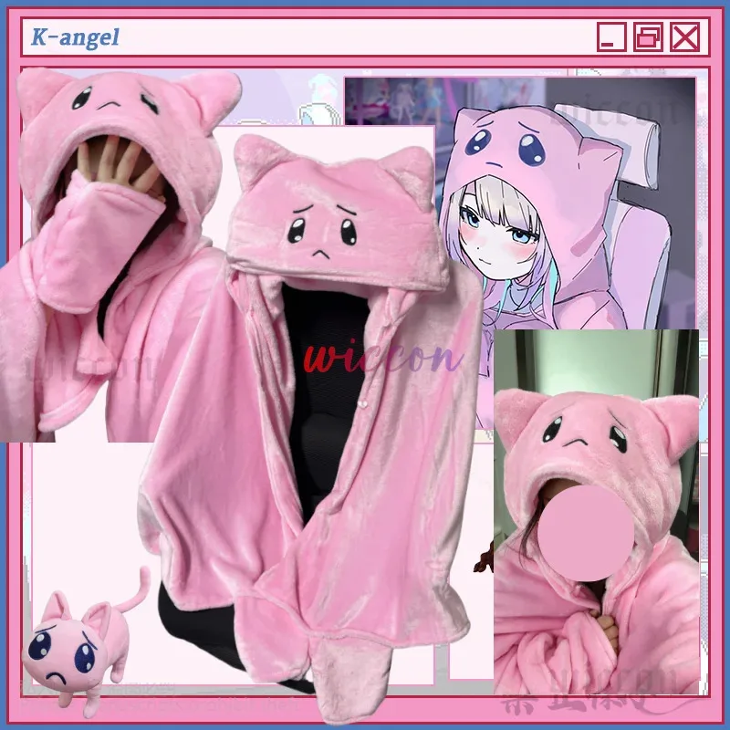 Juego de Anime NEEDY GIRL OVERDOSE, disfraz de KAngel p-chan, manta para cabeza de gato rosa, capa suave con capucha de gato rosa Kawaii personalizada