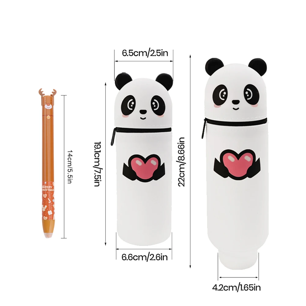 قلم محايد قابل للمسح ومقلمة من السيليكون، حبر ممحاة ساخنة، ألوان حبر زرقاء، تصميم على شكل حيوان، طرف 0.5 مم #2