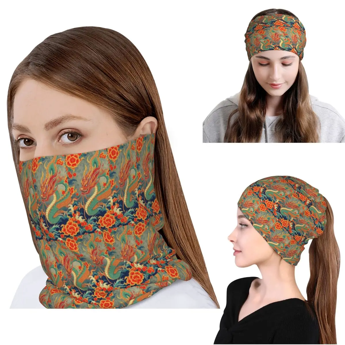 Chinese Dragon Asian Oriental Style Art Bandana Neck Gaiter Mask Scarf Multi-use Cycling Scarf Beanies Hat for Adult Breathable