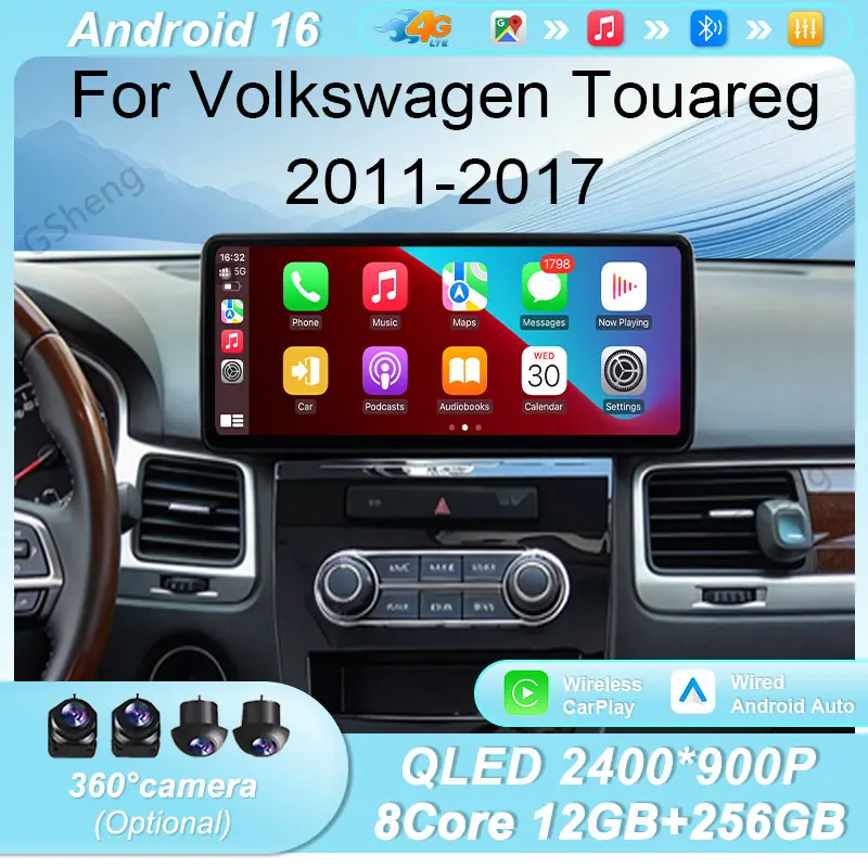 12.3 inch Multifunctional Car Head Unit Android 16 System For Volkswagen Touareg 2011‑2017 GPS Navi CarPlay Android Auto WiFi BT