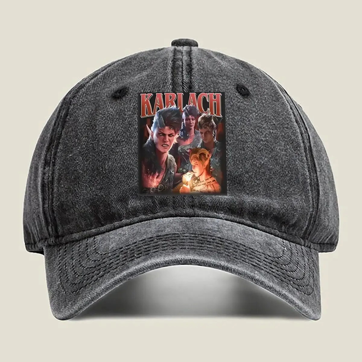 

Karlach game - related graphic for a gaming - and - cultural - themed design Washed Baseball Cap