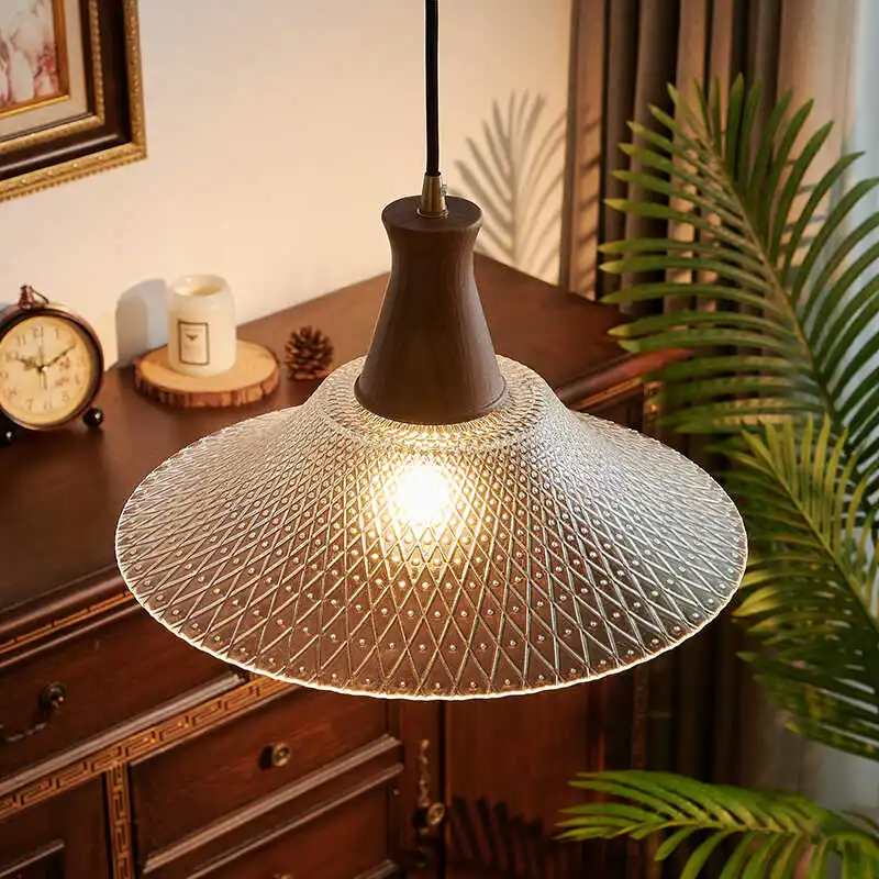

American French medieval retro walnut glass restaurant cafe bar counter bedroom bedside small chandelier