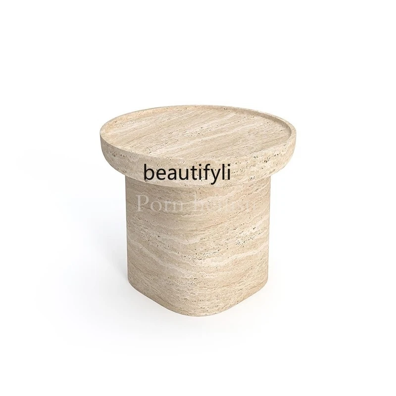 Wabi Sand wind natural Roman cave stone edge table designer light luxury household living room bedside marble small coffee table