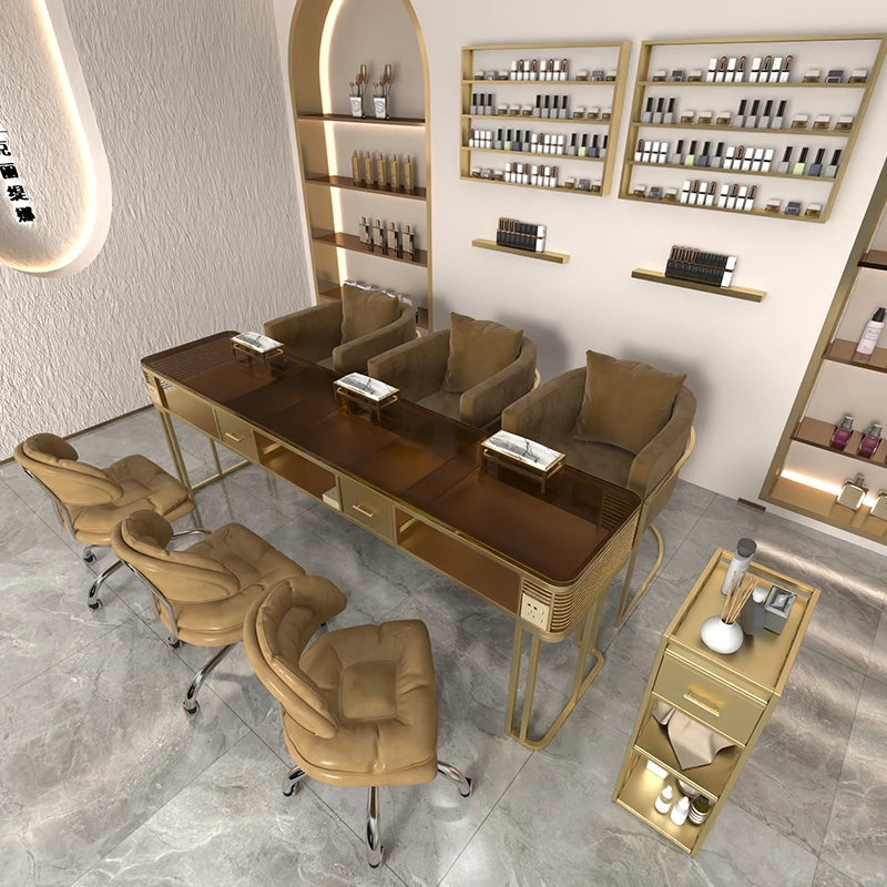 

Profesional European Nail Desk Organiser Supplies Workstation Modern Nail Desk Design Chairs Nageltisch Nails Salon Furniture