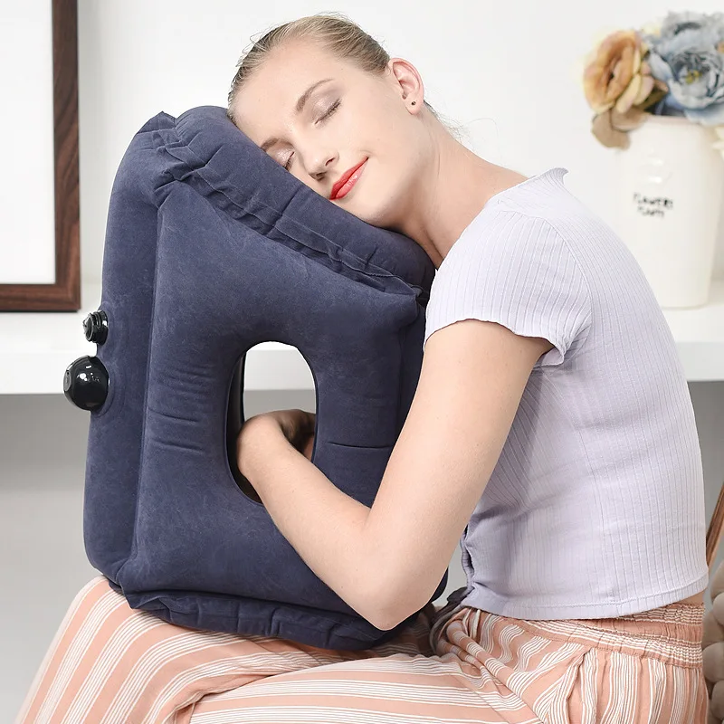 Flocking Sleeping Pillow Inflatable Pillow Waist Cushion Travel Abroad Portable Long Distance Aircraft Lunch Rest Pillow