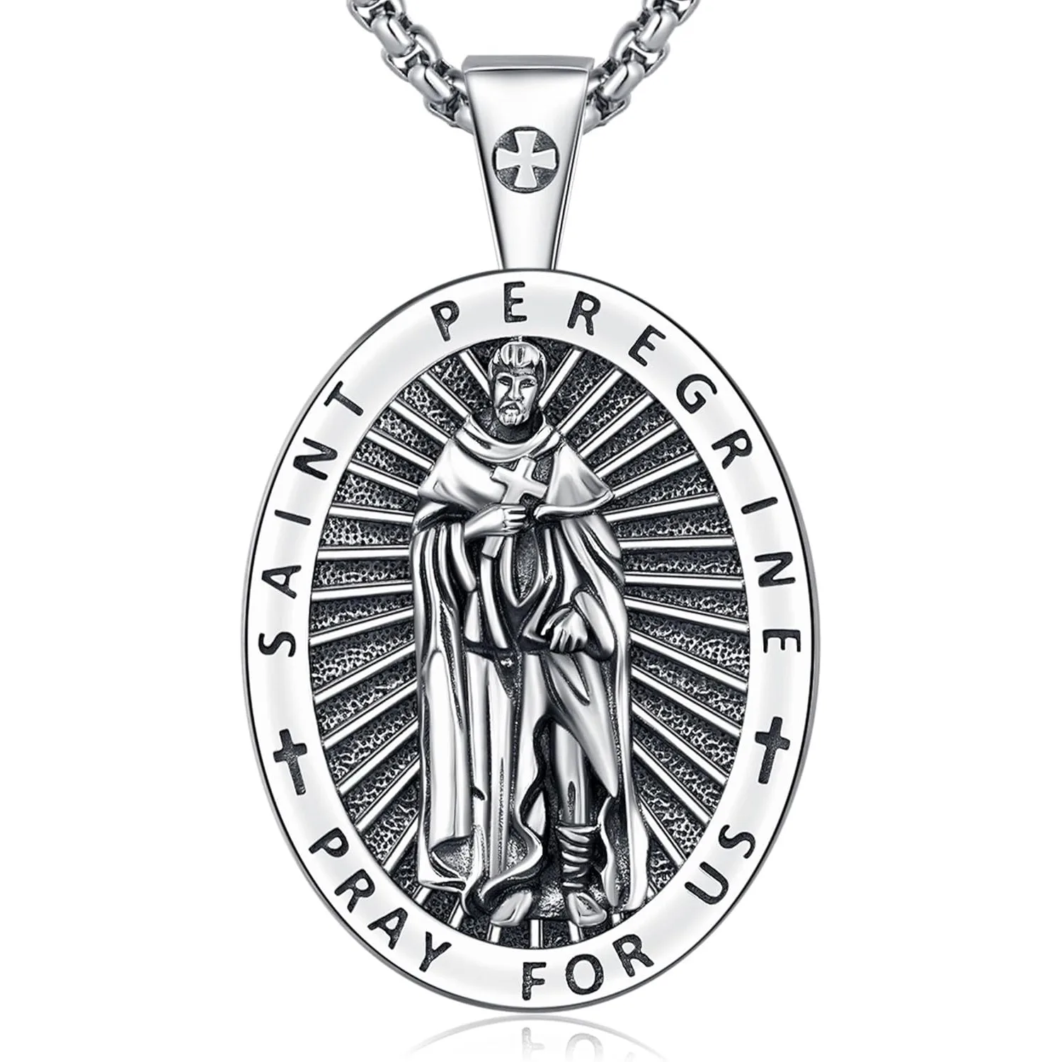 

Saint Peregrine Necklace 925 Sterling Silver Saint Peregrine Medal Pendant Amulet Jewelry Gifts for Men Women Birthday Christmas
